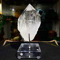 Clear Quartz Point Specimen Large Transparent Crystal Decor with Acrylic Stand, Home Desktop Ornament