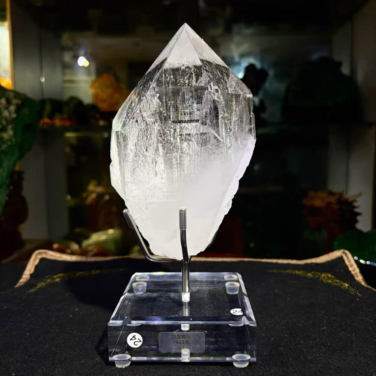 Clear Quartz Point Specimen Large Transparent Crystal Decor with Acrylic Stand, Home Desktop Ornament