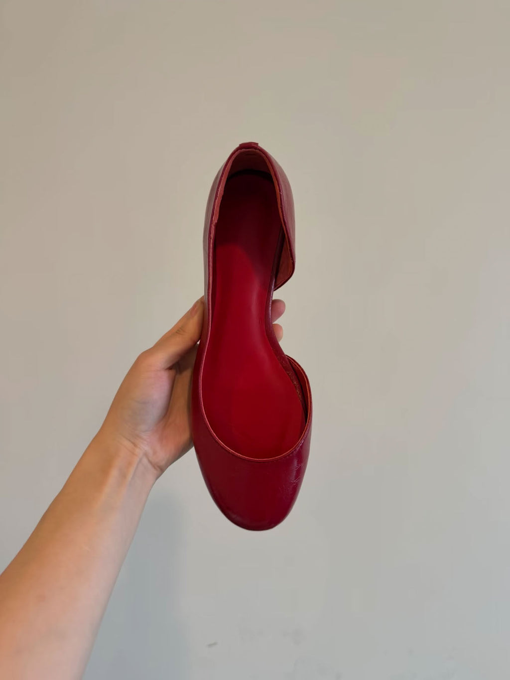 Women's Burgundy Patent D'Orsay Flat Shoes, Round Toe Slip‑On Ballet Flats, Elegant Cut‑Out Side Dress Flats