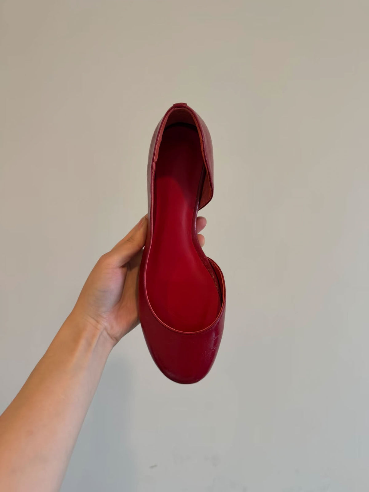Women's Burgundy Patent D'Orsay Flat Shoes, Round Toe Slip‑On Ballet Flats, Elegant Cut‑Out Side Dress Flats