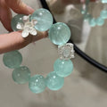 Mint Transparent Crystal Bead Stretch Bracelet, Vintage Silver Floral Wrist Adornment