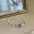 Clear Round Bead Stretch Bracelet With Single Purple Accent Bead, Minimalist Transparent Wrist Jewelry