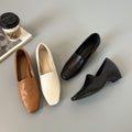 Square Toe V‑Cut Wedge Loafer Pumps, Soft Leather Slip‑On Low Wedge Heel Dress Shoes for Women