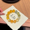 Gradient Warm Golden‑Yellow Round Bead Stretch Bracelet, Large Size Mixed Tone Beaded Bracelet For Women