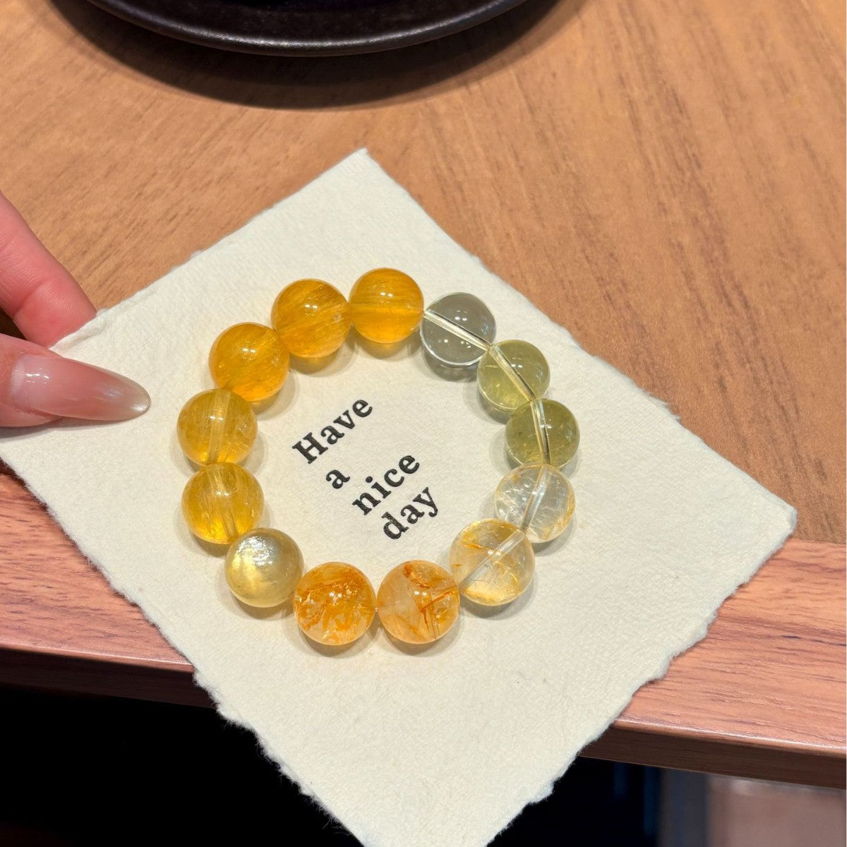 Gradient Warm Golden‑Yellow Round Bead Stretch Bracelet, Large Size Mixed Tone Beaded Bracelet For Women