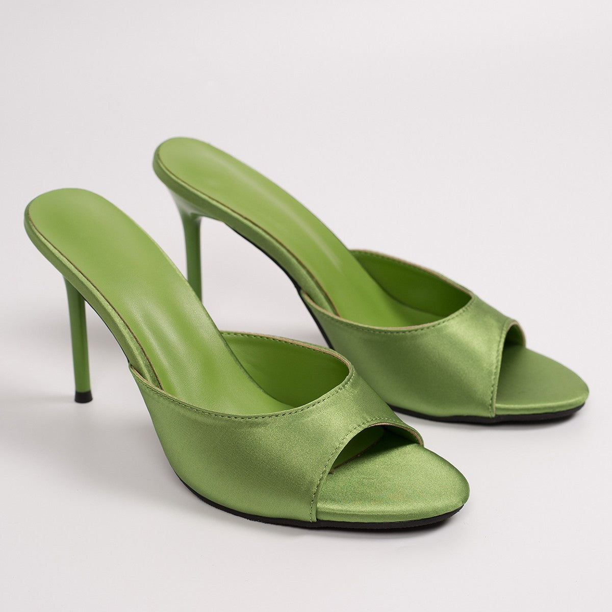 Satin Peep Toe High Heel Mules, Slip‑On Stiletto Heeled Slide Sandals For Women Party Evening Shoes