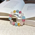 Multicolor Pastel Round Bead Stretch Bracelet Pink Blue Yellow Clear Mixed Beaded Bracelet For Women