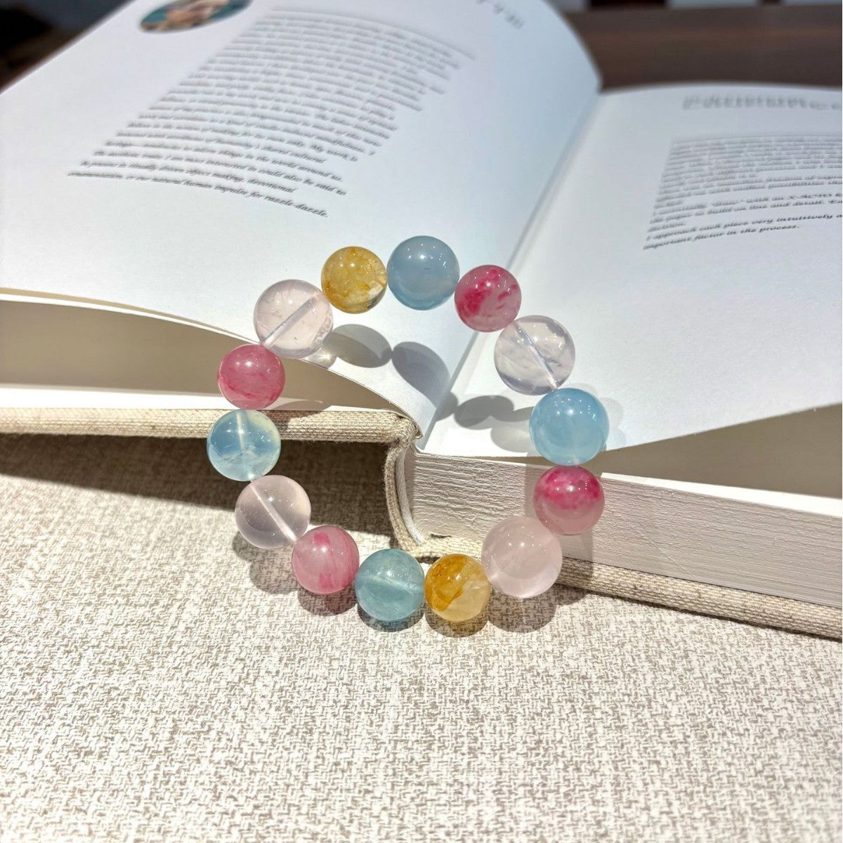 Multicolor Pastel Round Bead Stretch Bracelet Pink Blue Yellow Clear Mixed Beaded Bracelet For Women