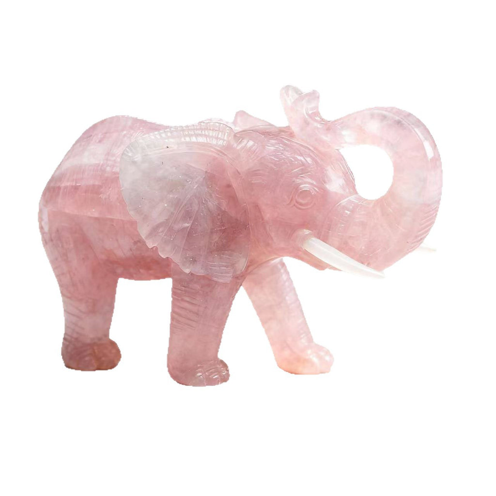 Rose Quartz Hand‑Carved Elephant Figurine, Natural Crystal Animal Statue Home Decor Ornament