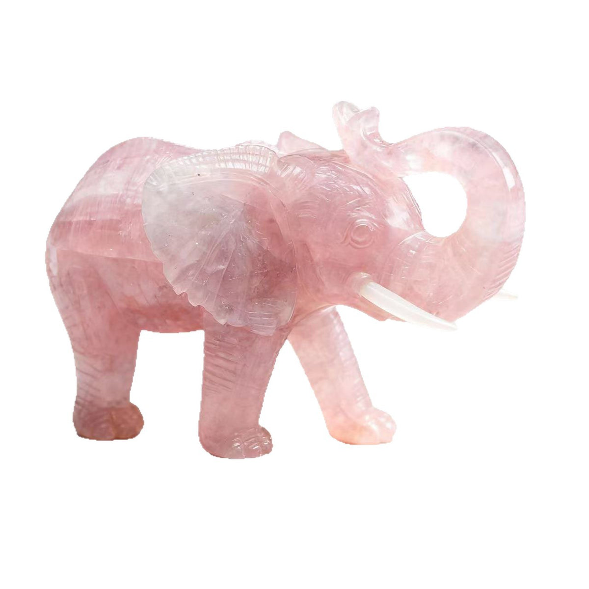 Rose Quartz Hand‑Carved Elephant Figurine, Natural Crystal Animal Statue Home Decor Ornament