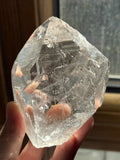 Clear Quartz Point Ornament with Polished Wooden Display Base, Transparent Crystal Tabletop Decor for Home & Office