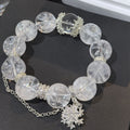 Clear Quartz Beaded Bracelet, Rhinestone Snowflake Charm Stretch Bracelet for Women