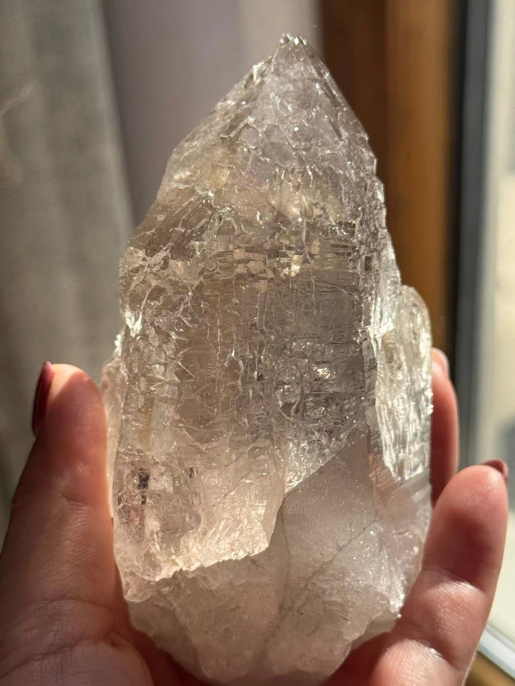 Textured Clear Crystal Point Ornament, Faceted Transparent Crystal Single Specimen Desktop Display Decor
