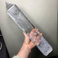 Large Clear Quartz Obelisk Tower, Polished Crystal Point Wand, Home Decor Crystal Tower Specimen