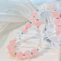 Pastel Pink Round Bead Choker Necklace, Clear Chip Stone Beaded Necklace with Color Spacers for Women