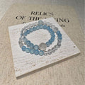 Soft Sky Blue Round Bead Stretch Bracelet, Clear Crystal Focal Bead Mixed Transparent Beaded Bracelet for Women