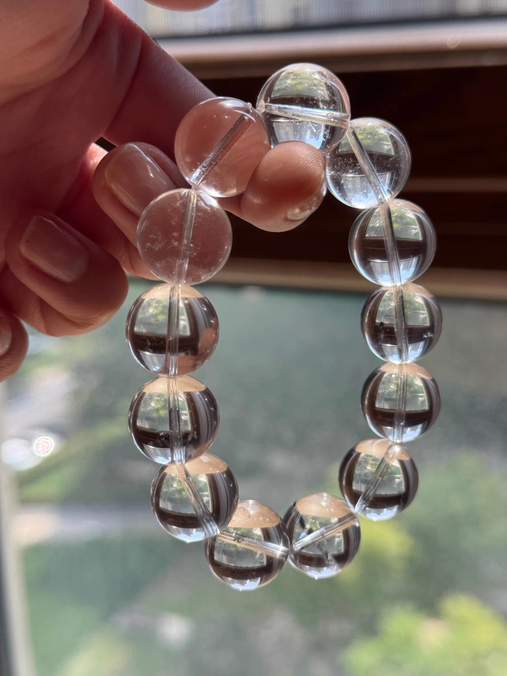 Transparent Clear Round Bead Bracelet, Large Glossy Beaded Wrist Jewelry Daily Minimal Accessory