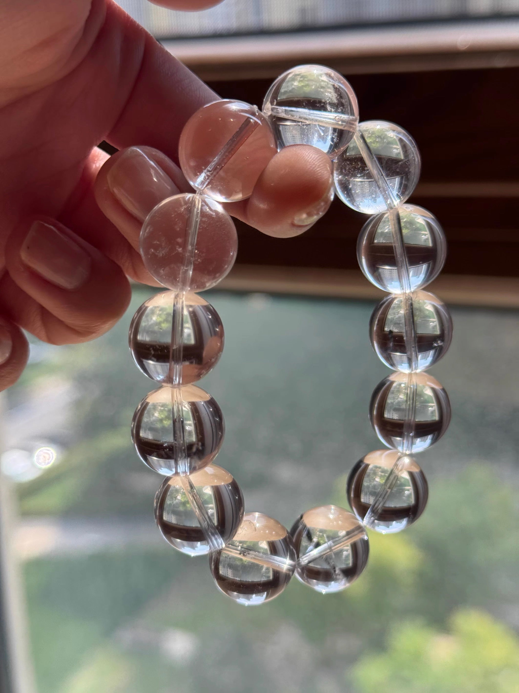 Transparent Clear Round Bead Bracelet, Large Glossy Beaded Wrist Jewelry Daily Minimal Accessory
