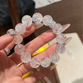 Clear Cracked Crystal Bead Stretch Bracelet, Minimal Transparent Wrist Adornment