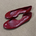 Women's Burgundy Patent D'Orsay Flat Shoes, Round Toe Slip‑On Ballet Flats, Elegant Cut‑Out Side Dress Flats