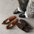 Women's Square Toe Soft Loafers, Back Elastic Slip‑On Flat Shoes, Faux Suede & Leather Casual Vintage Loafer Flats, Black Brown Daily Office Shoes
