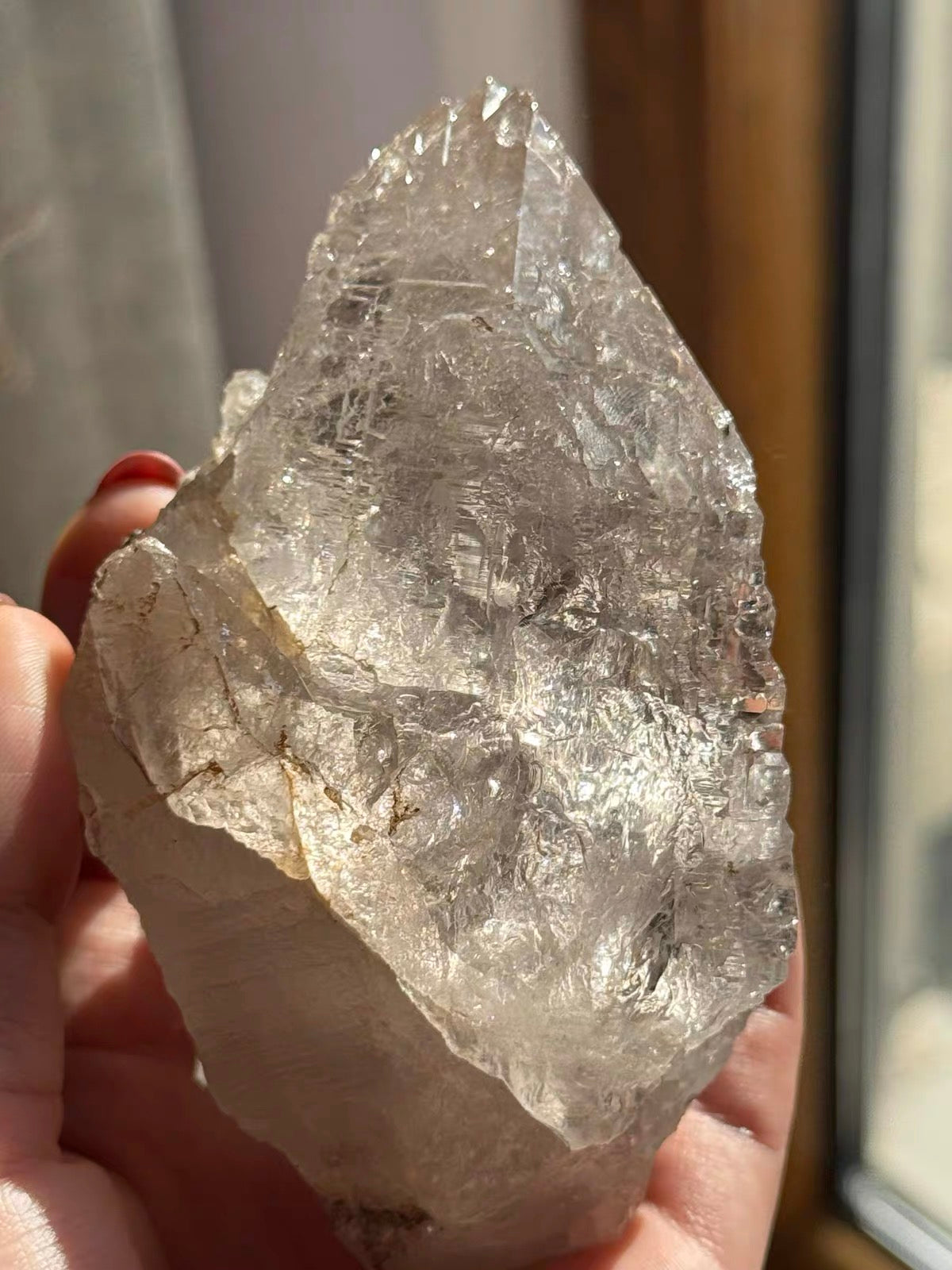 Textured Clear Crystal Point Ornament, Faceted Transparent Crystal Single Specimen Desktop Display Decor