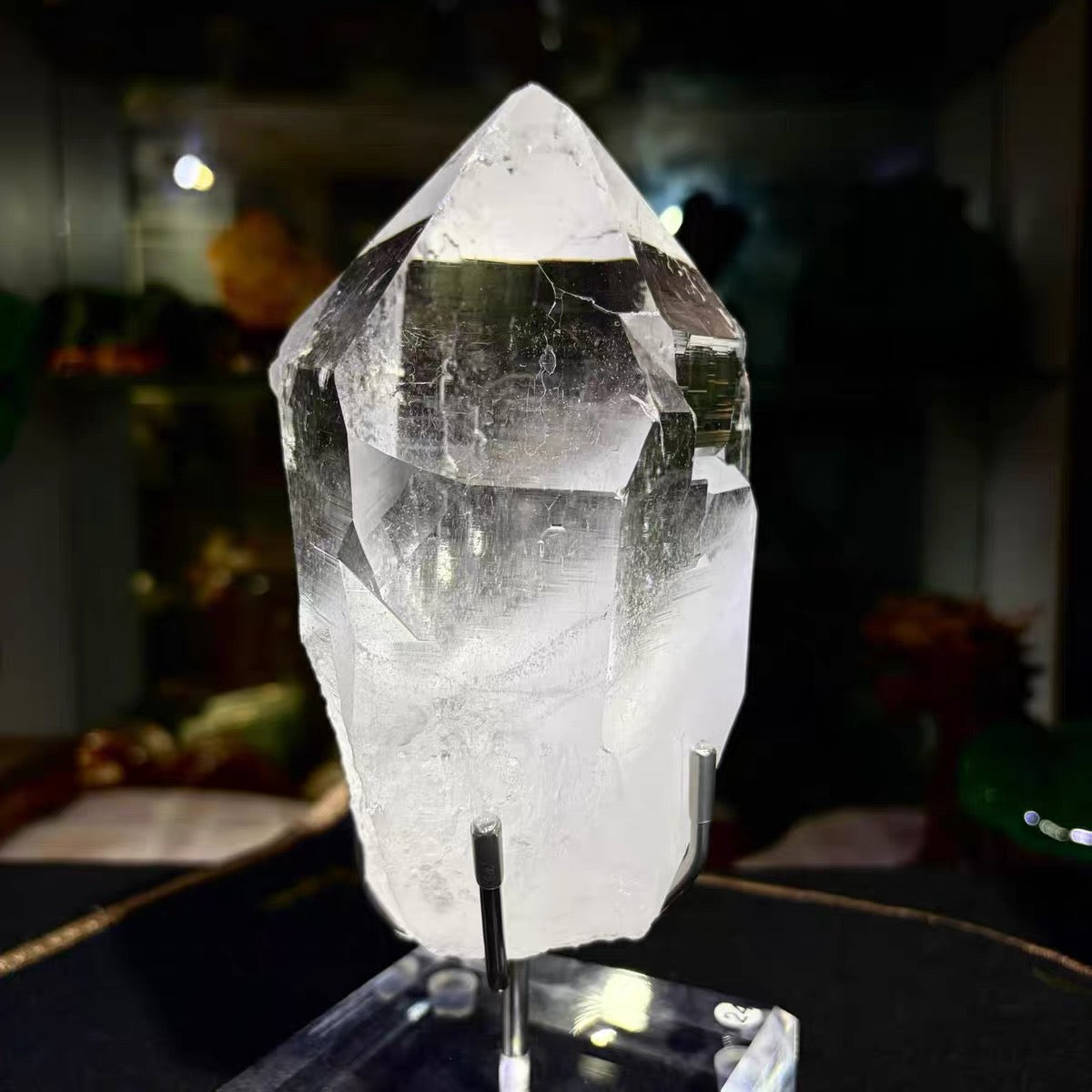 Clear Quartz Point Specimen Large Transparent Crystal Decor with Acrylic Stand, Home Desktop Ornament