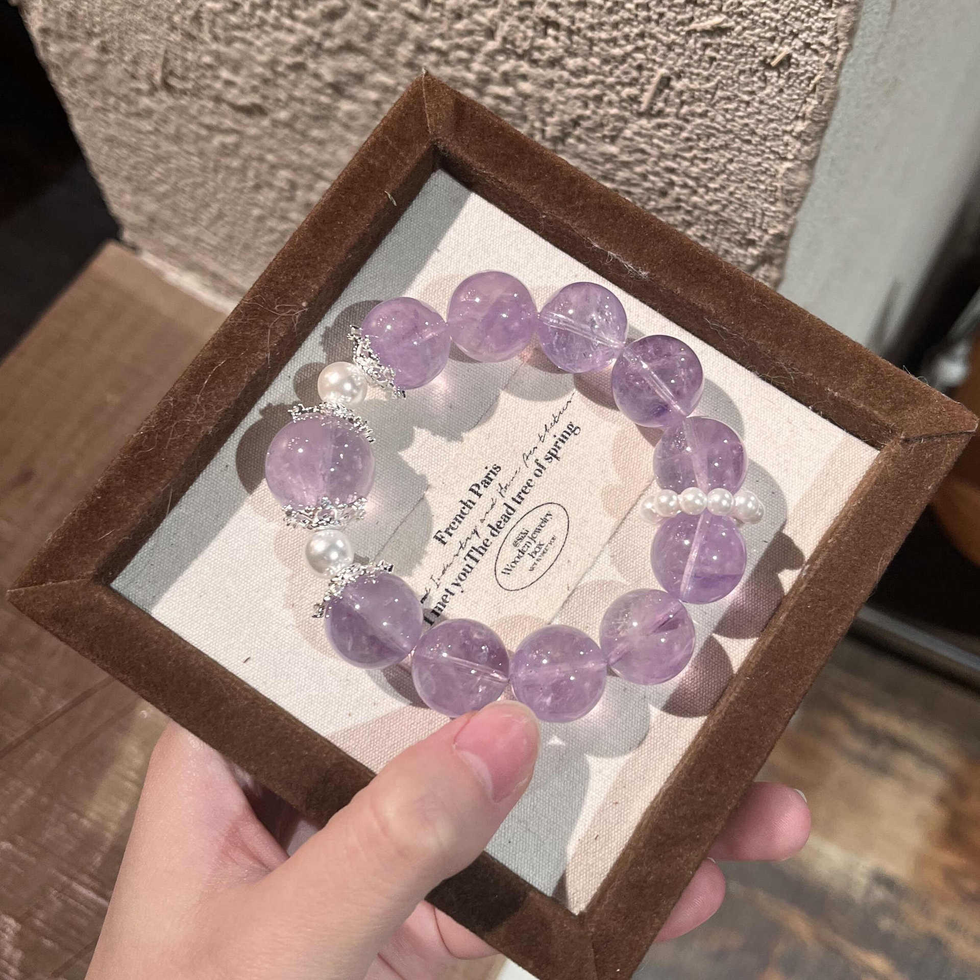 Transparent Lavender Purple Round Bead Stretch Bracelet, Imitation Pearl & Silver Spacer Beaded Bracelet for Women