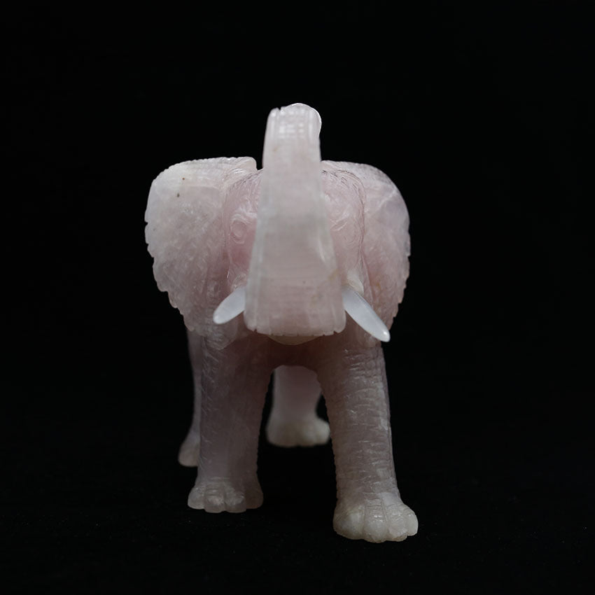 Rose Quartz Hand‑Carved Elephant Figurine, Natural Crystal Animal Statue Home Decor Ornament