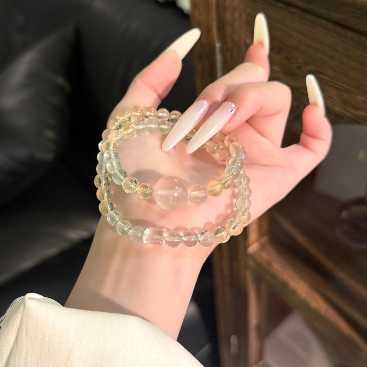Multi‑Strand Transparent Mixed Tone Beaded Stretch Bracelet Set, Stackable Round Bead Bracelets