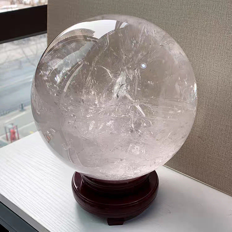 Clear Quartz Crystal Sphere 12cm | Polished Natural Clear Quartz Ball With Display Stand Home Decor Ornament