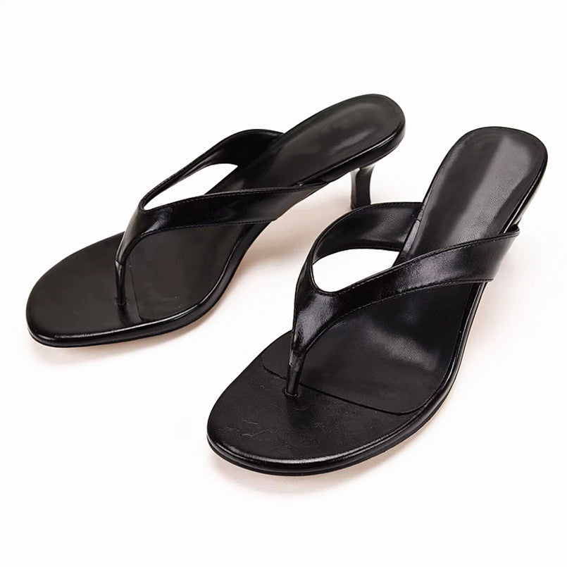 Women's Square Toe Thong Kitten Heel Mule Sandals, Slip‑On Flip Flop Mid Heel Dress Slippers, Red Black Brown Minimalist Evening Heels for Ladies