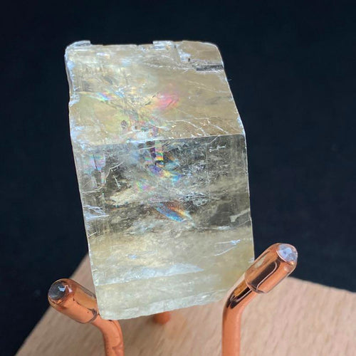 Clear Optical Calcite Rough Slab, Rainbow Flash Iceland Spar Crystal Block Home Decor Specimen