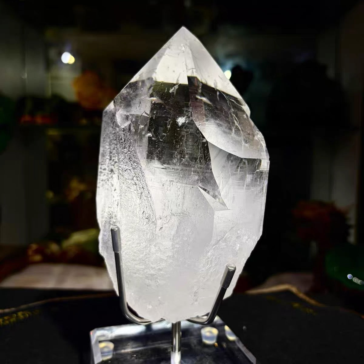 Clear Quartz Point Specimen Large Transparent Crystal Decor with Acrylic Stand, Home Desktop Ornament