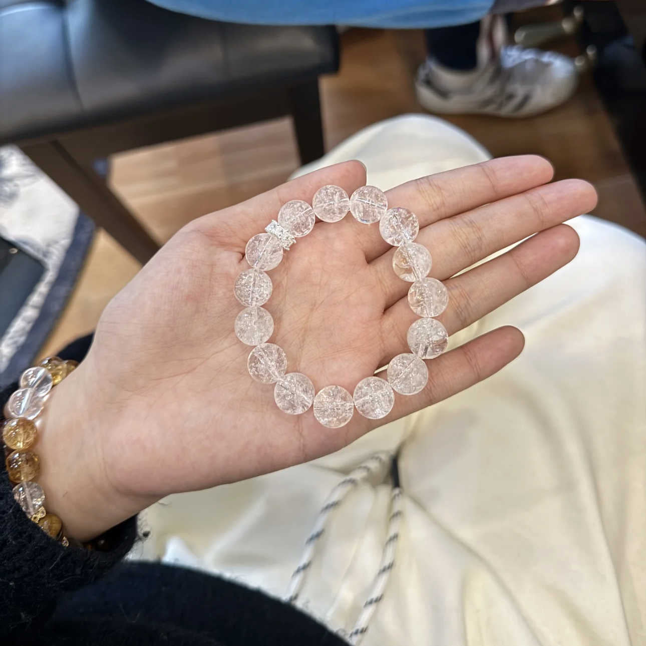 Clear Cracked Crystal Bead Stretch Bracelet, Minimal Transparent Wrist Adornment