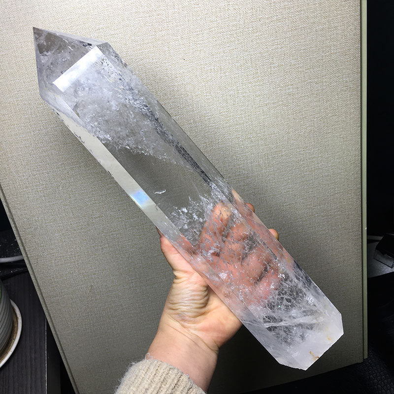 Large Clear Quartz Obelisk Tower, Polished Crystal Point Wand, Home Decor Crystal Tower Specimen