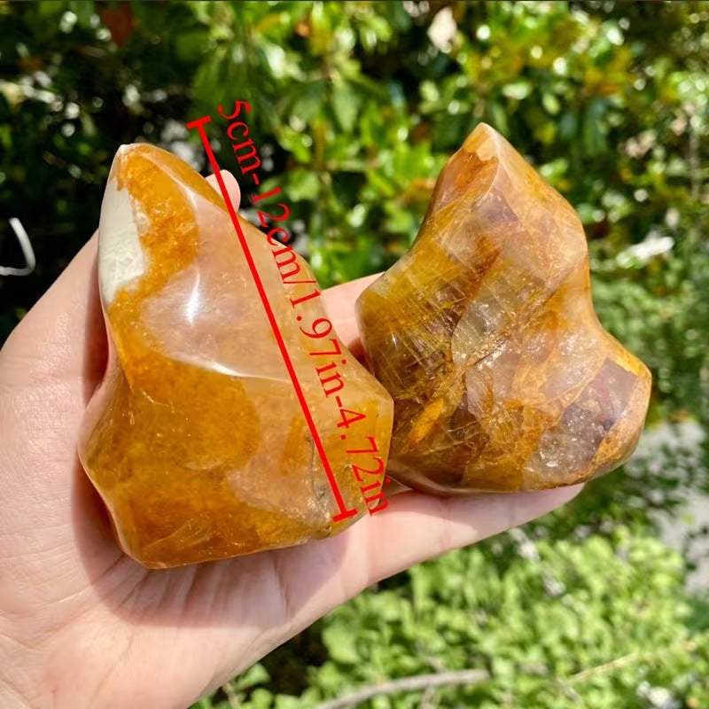 Golden Yellow Quartz Flame Tower, Polished Freeform Crystal Ornament for Table Display & Collection