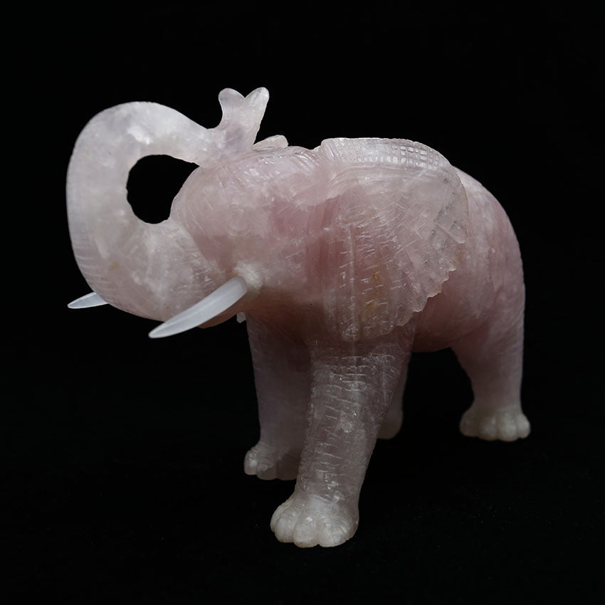 Rose Quartz Hand‑Carved Elephant Figurine, Natural Crystal Animal Statue Home Decor Ornament