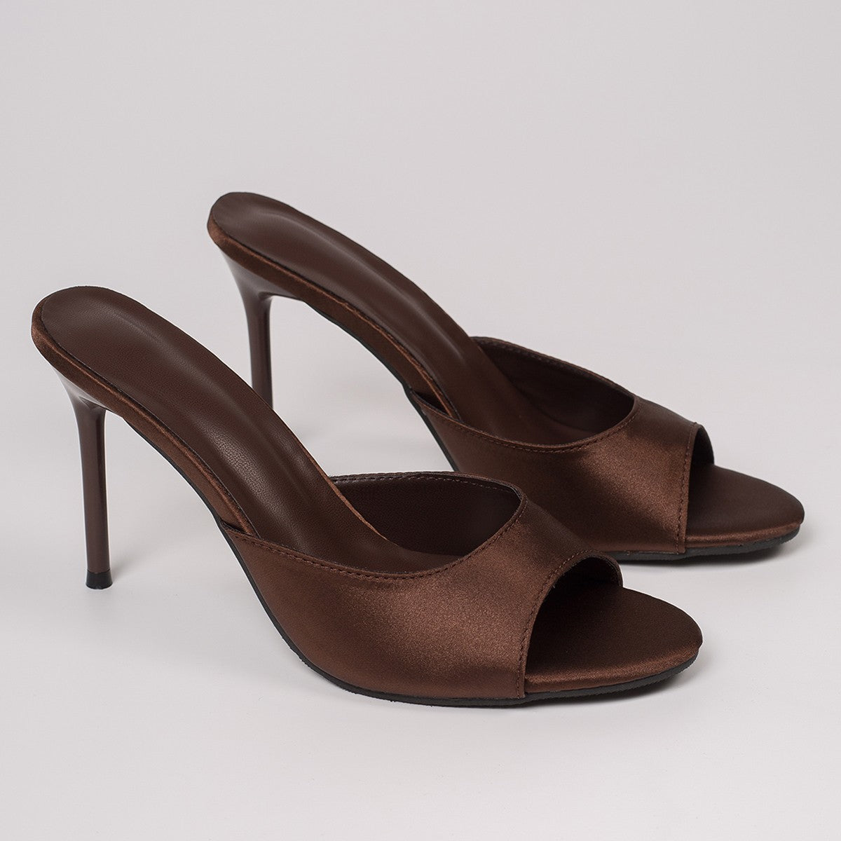 Satin Peep Toe High Heel Mules, Slip‑On Stiletto Heeled Slide Sandals For Women Party Evening Shoes