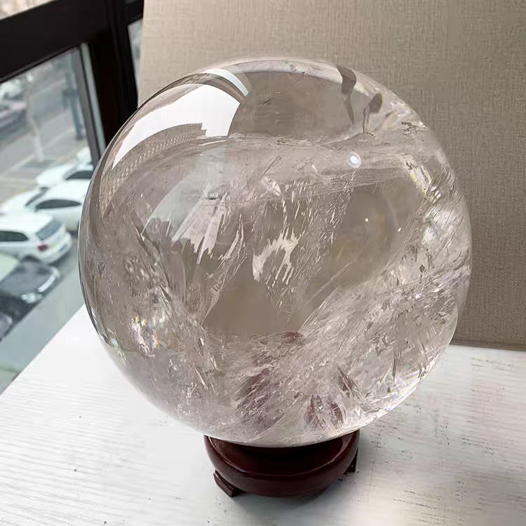 Clear Quartz Crystal Sphere 12cm | Polished Natural Clear Quartz Ball With Display Stand Home Decor Ornament