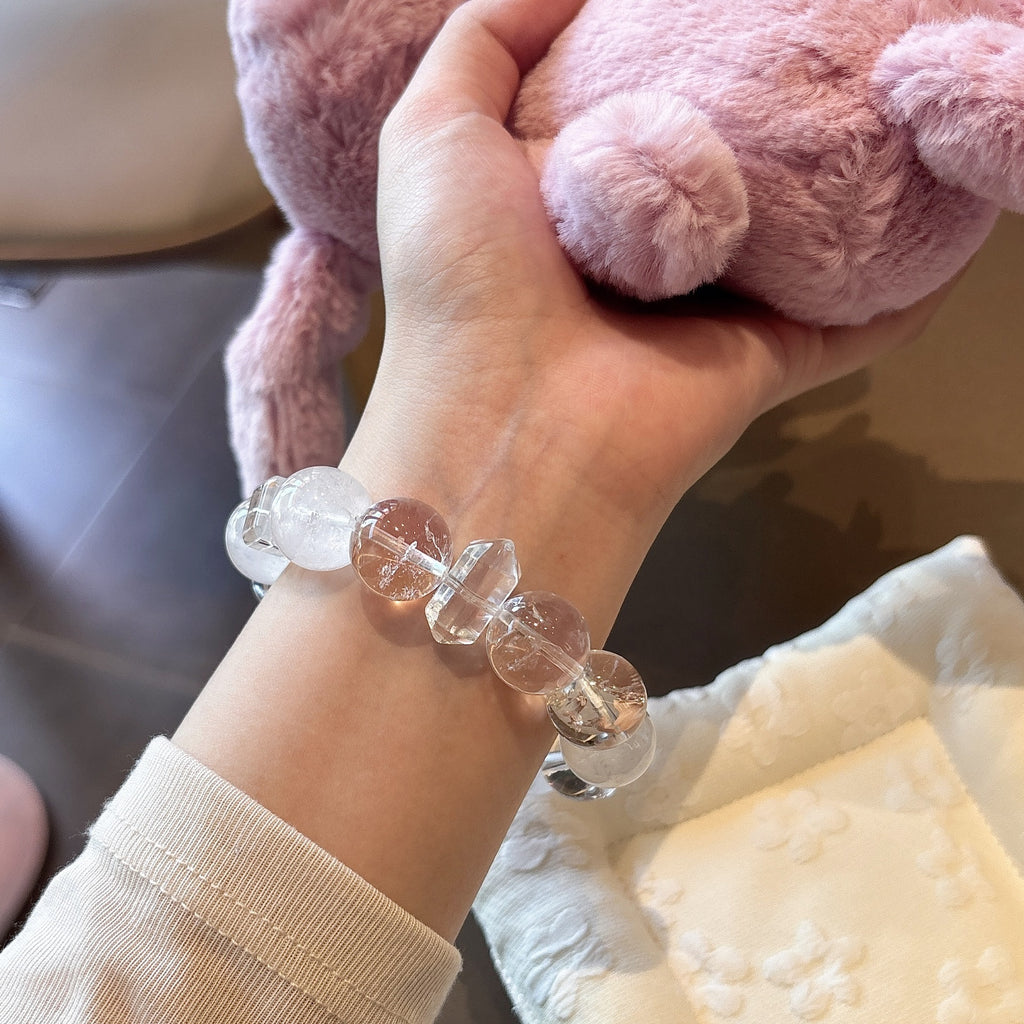 Clear Transparent Crystal Bead Stretch Bracelet, Mixed Shape Polished Wrist Ornament