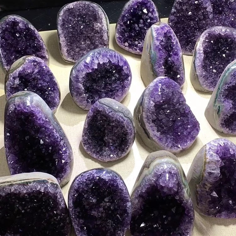 Amethyst Geode Standing Specimen, Polished Cut‑Base Crystal Geode for Table Display & Collection