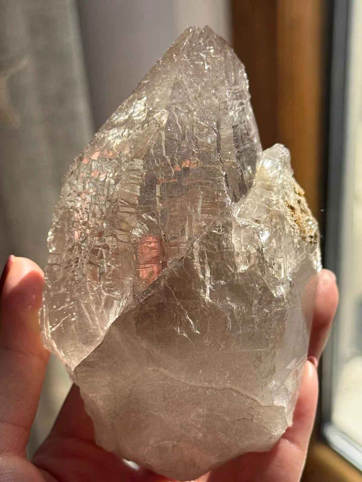 Textured Clear Crystal Point Ornament, Faceted Transparent Crystal Single Specimen Desktop Display Decor