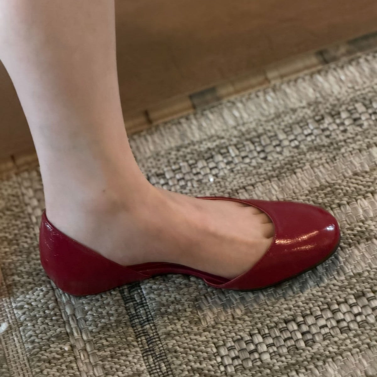 Women's Burgundy Patent D'Orsay Flat Shoes, Round Toe Slip‑On Ballet Flats, Elegant Cut‑Out Side Dress Flats