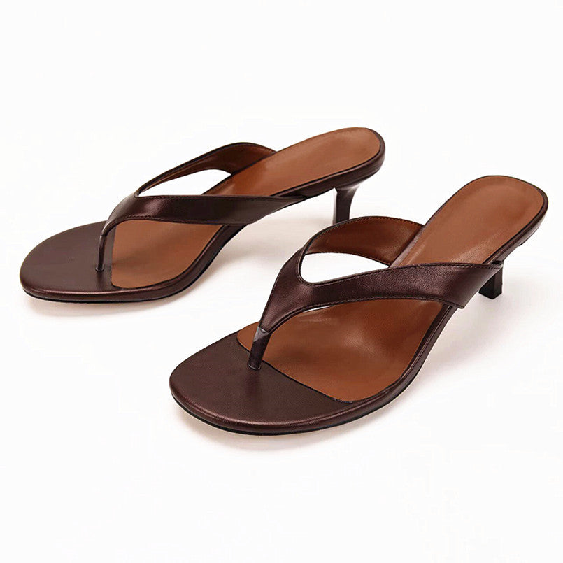 Women's Square Toe Thong Kitten Heel Mule Sandals, Slip‑On Flip Flop Mid Heel Dress Slippers, Red Black Brown Minimalist Evening Heels for Ladies