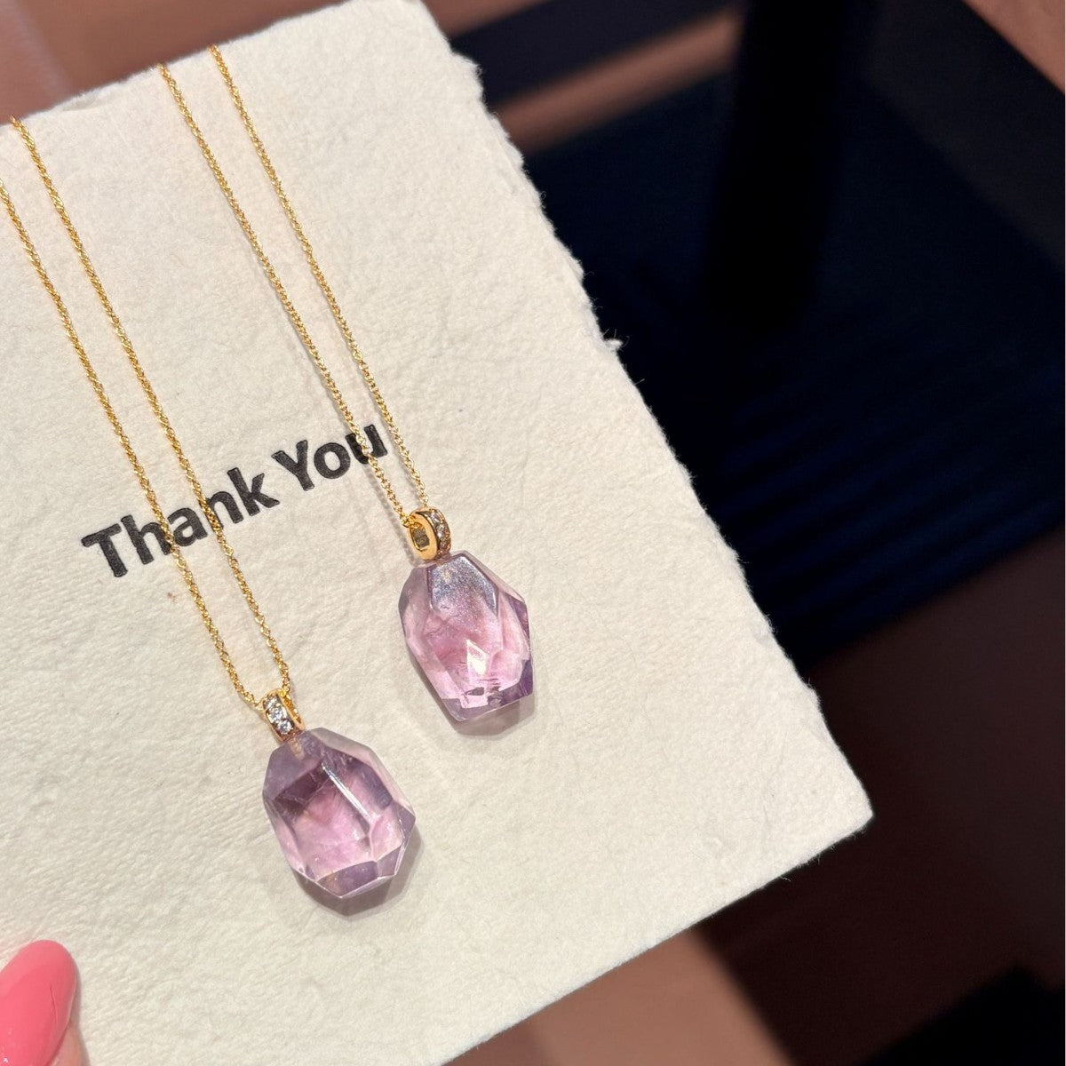 Gold‑Tone Faceted Purple Irregular Pendant Necklace, Light Amethyst Cut Stone Dainty Chain Necklace For Women