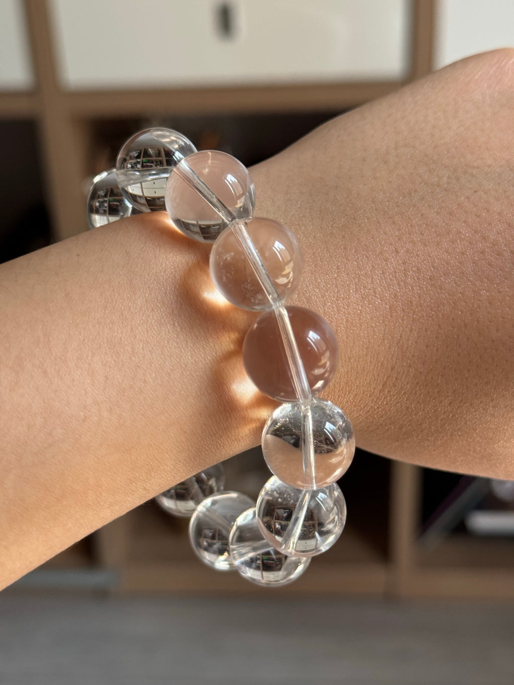 Transparent Clear Round Bead Bracelet, Large Glossy Beaded Wrist Jewelry Daily Minimal Accessory