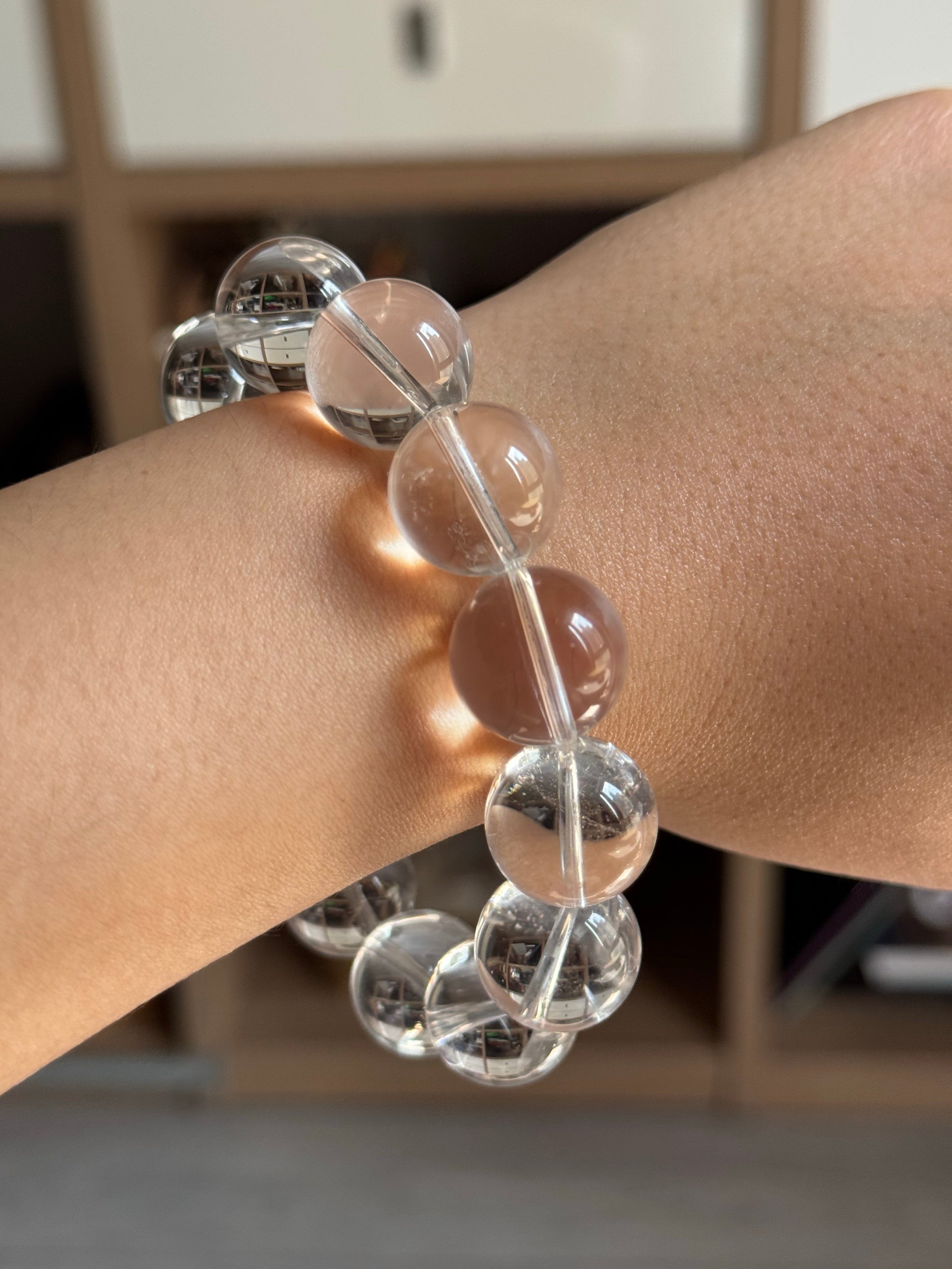 Transparent Clear Round Bead Bracelet, Large Glossy Beaded Wrist Jewelry Daily Minimal Accessory
