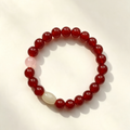 Red Round Bead Bracelet With Pink & Pale Green Accent Beads, Chinese Minimal Daily Jewelry