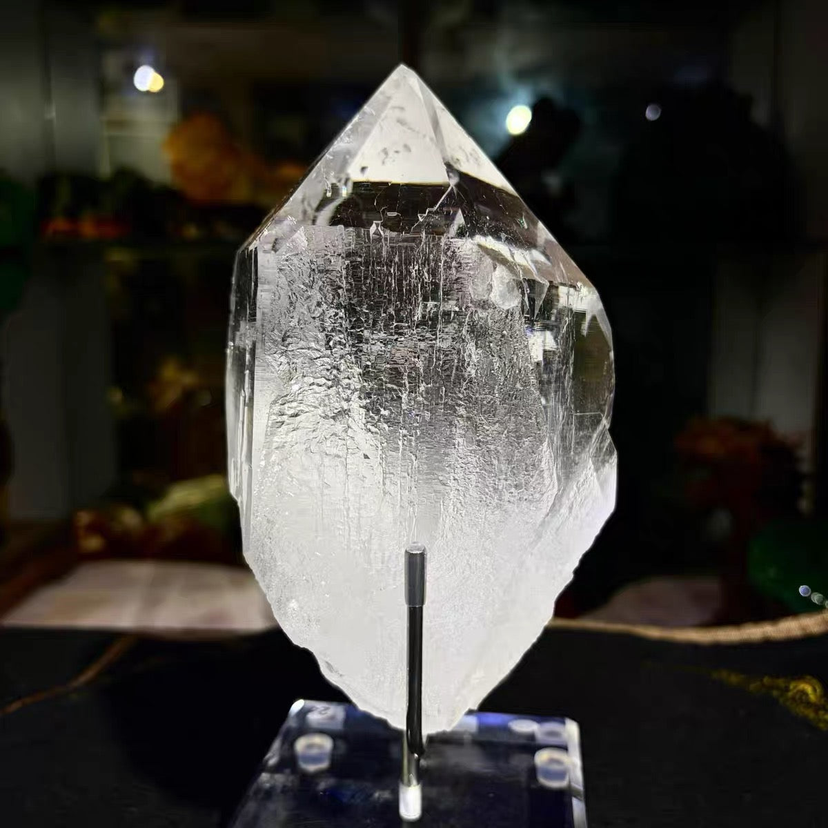 Clear Quartz Point Specimen Large Transparent Crystal Decor with Acrylic Stand, Home Desktop Ornament